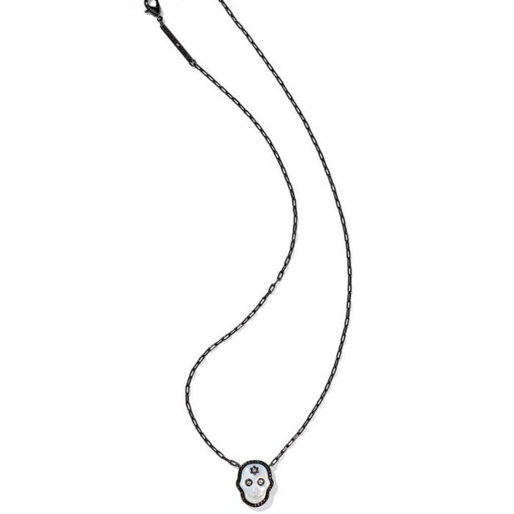 NWT Kendra Scott Skeleton Gunmetal Necklace NEW Halloween Skull Holiday Goth - Picture 2 of 3